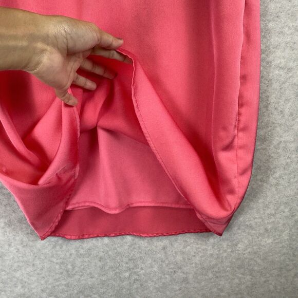 Halogen Pink Satin Dress Size‎ XS Puff Sleeve V-neck Short Dress Feminine Dainty - Picture 7 of 15